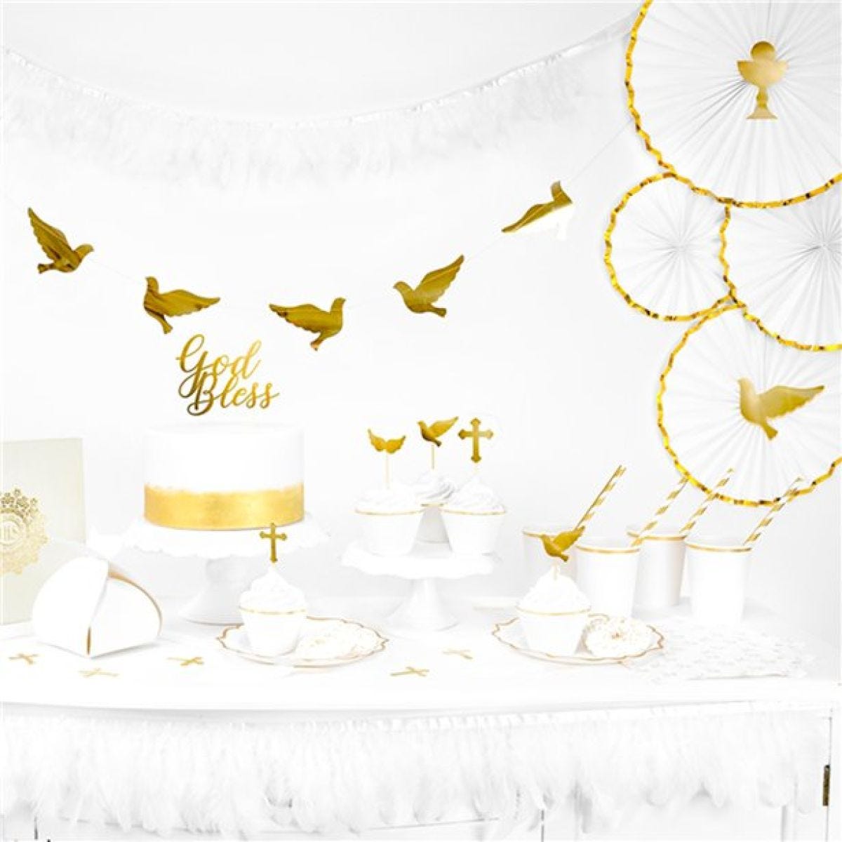 White & Gold Paper Fans (3pk)