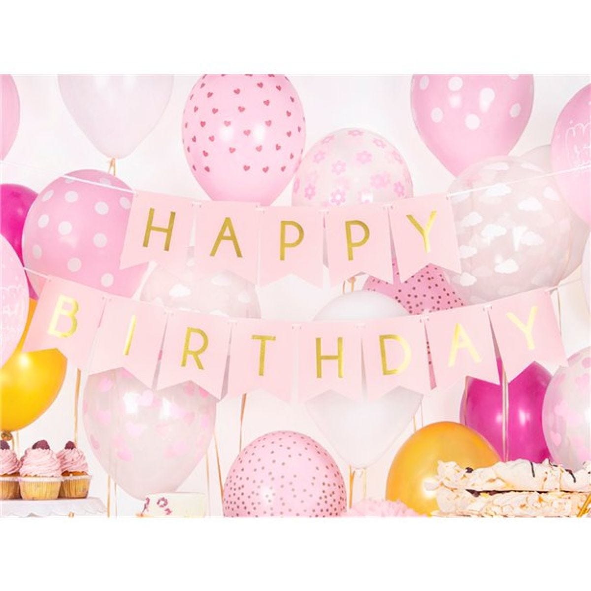 Pastel Pink & Gold Happy Birthday Banner - 1.7m