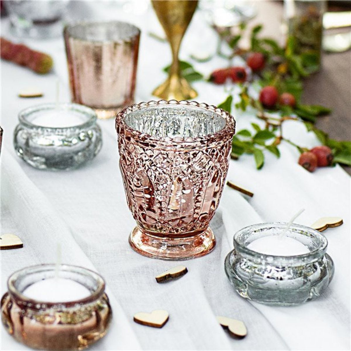 Silver Glass Candle Holder - 6cm (4pk)