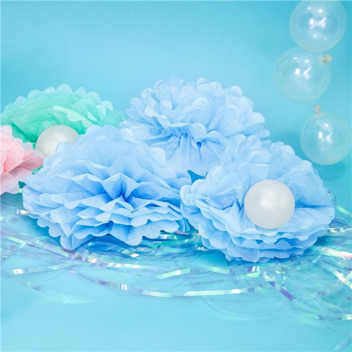 Light Blue Pom Pom Decoration - 25cm