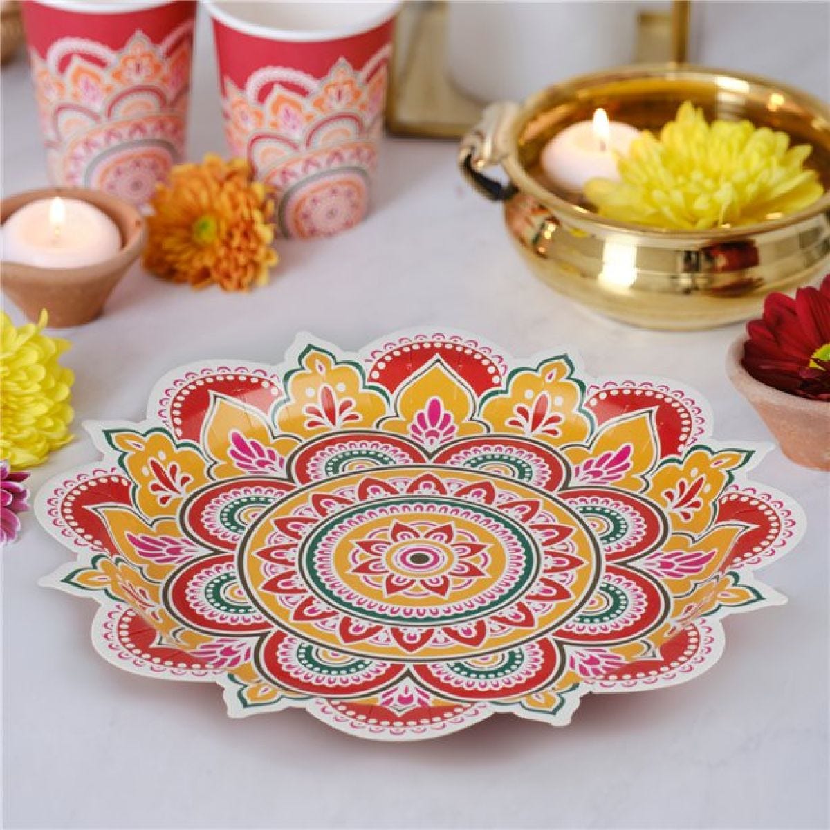 Diwali Multicoloured Patterned Paper Plates - 27cm