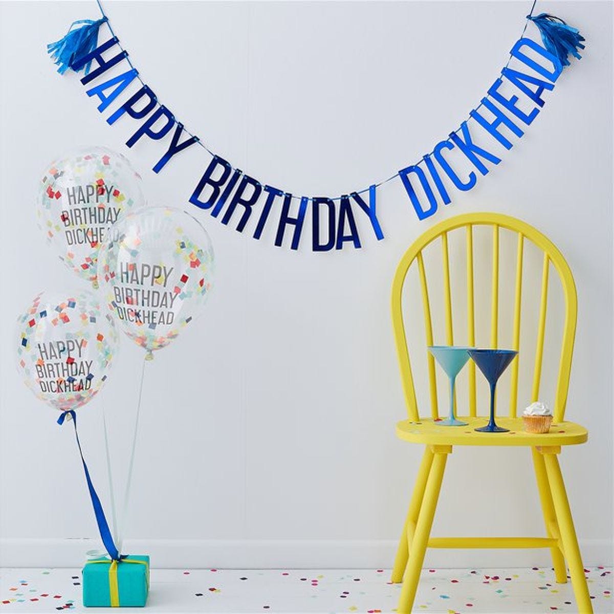 Happy Birthday Dickhead Banner & Balloons Pack