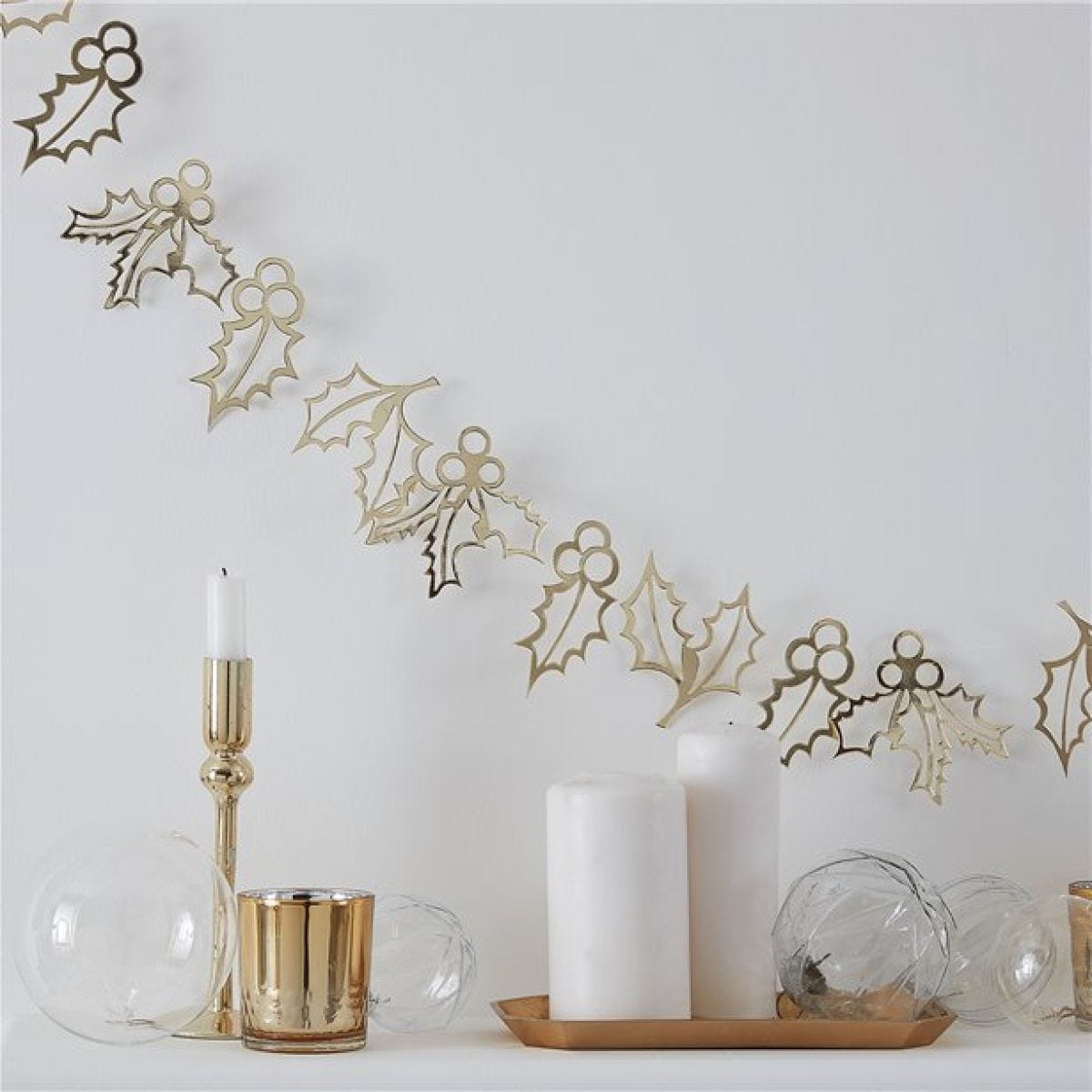 Gold Glitter Holly Garland - 2m
