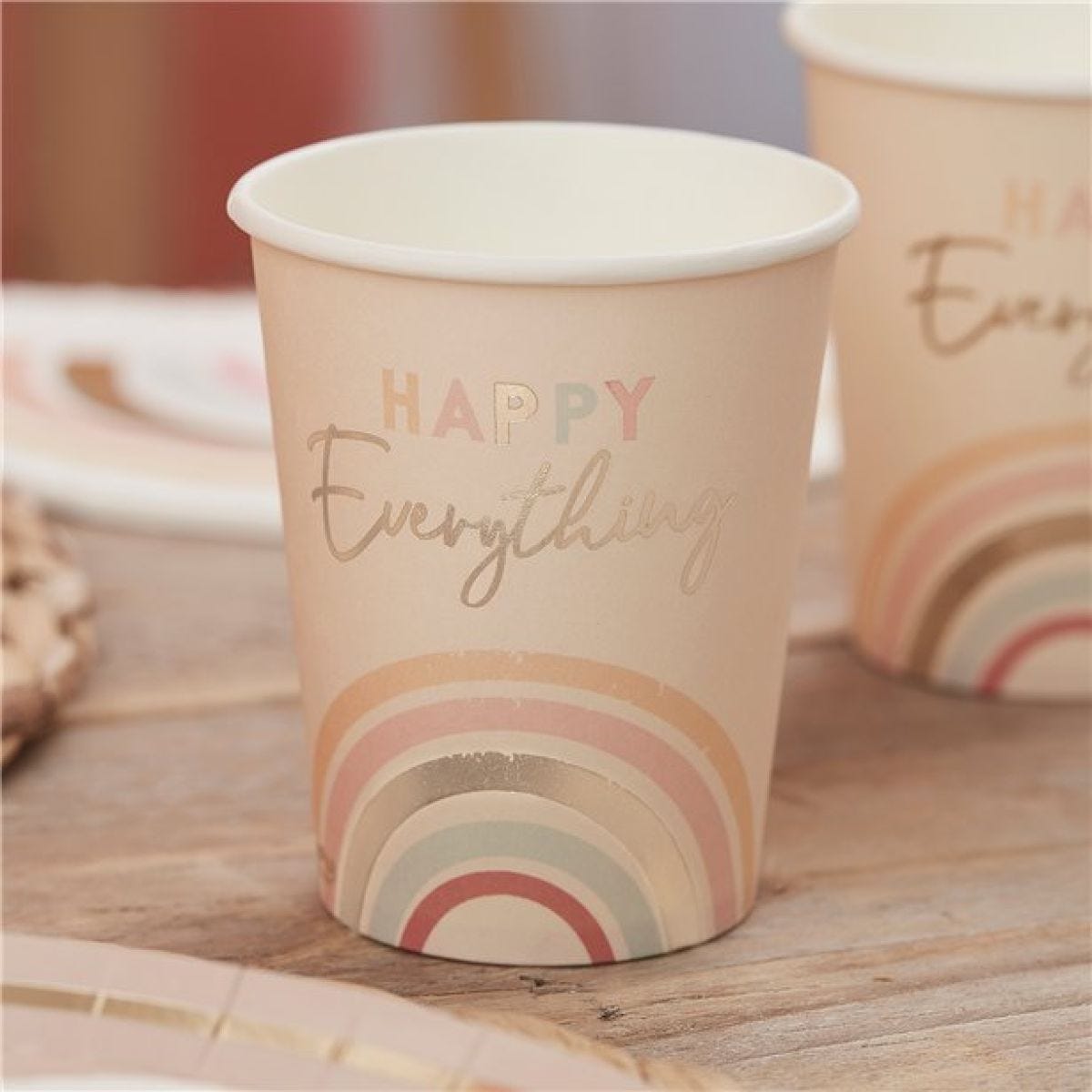 Happy Everything Natural Rainbow Birthday Party Cups (8pk)