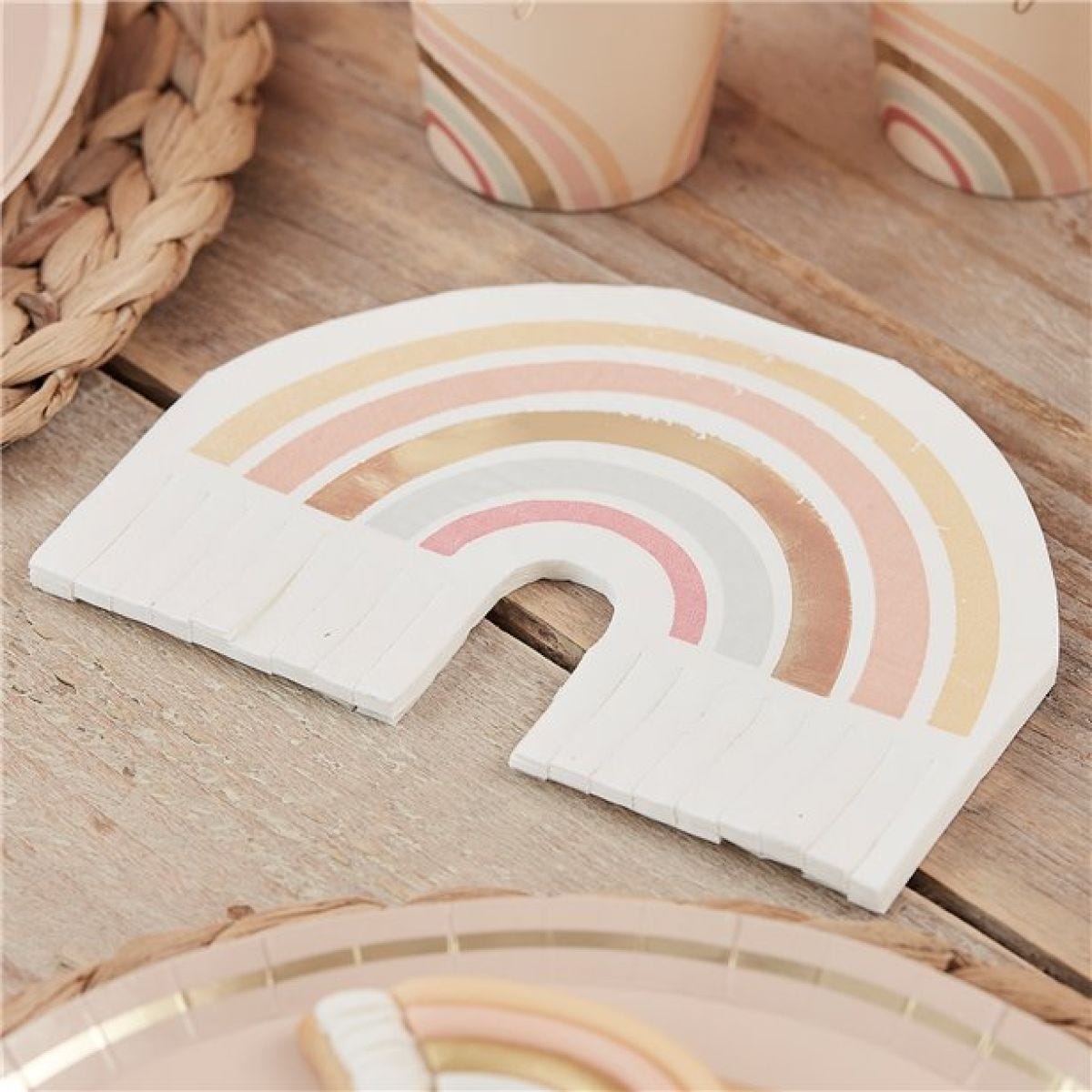 Gold Foiled Natural Rainbow Fringe Napkins (16pk)