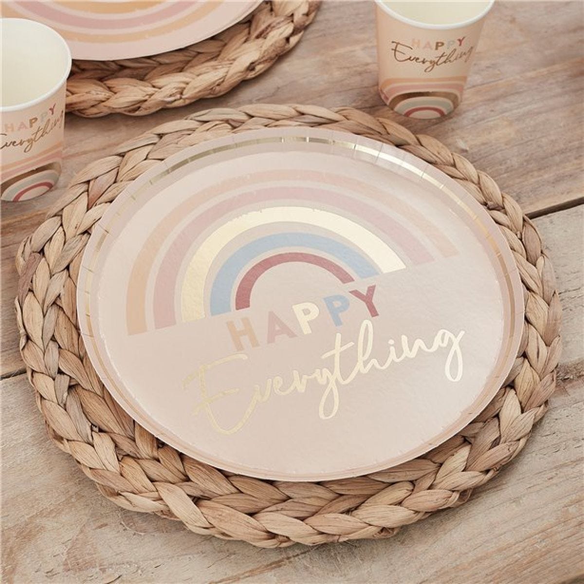 Happy Everything Natural Rainbow Plates - 25cm (8pk)