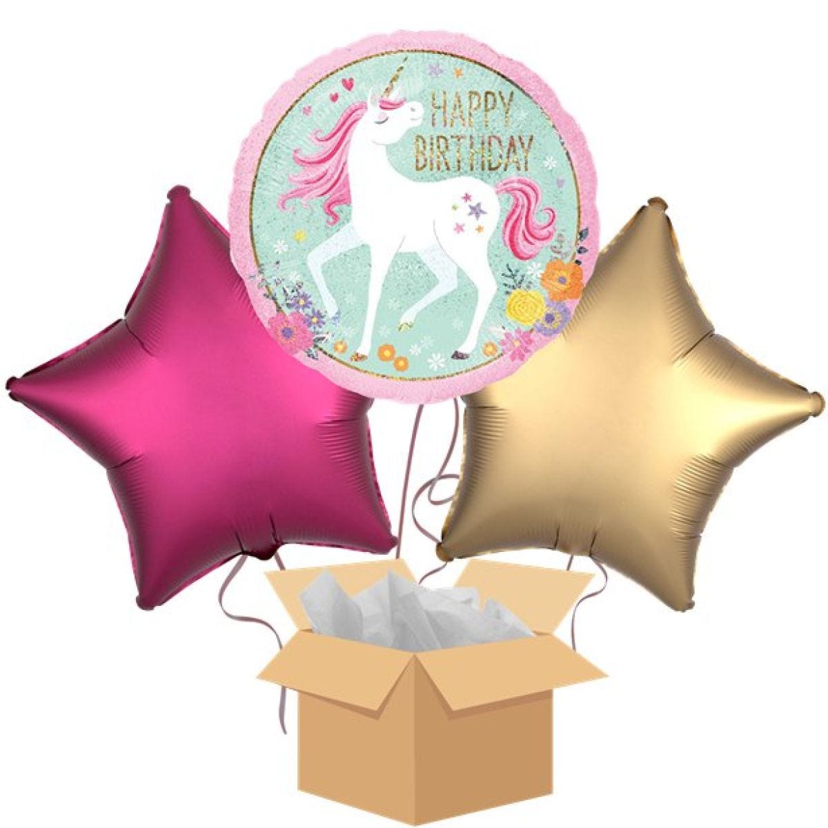 Magical Unicorn Happy Birthday Balloon Bouquet - Delivered Inflated
