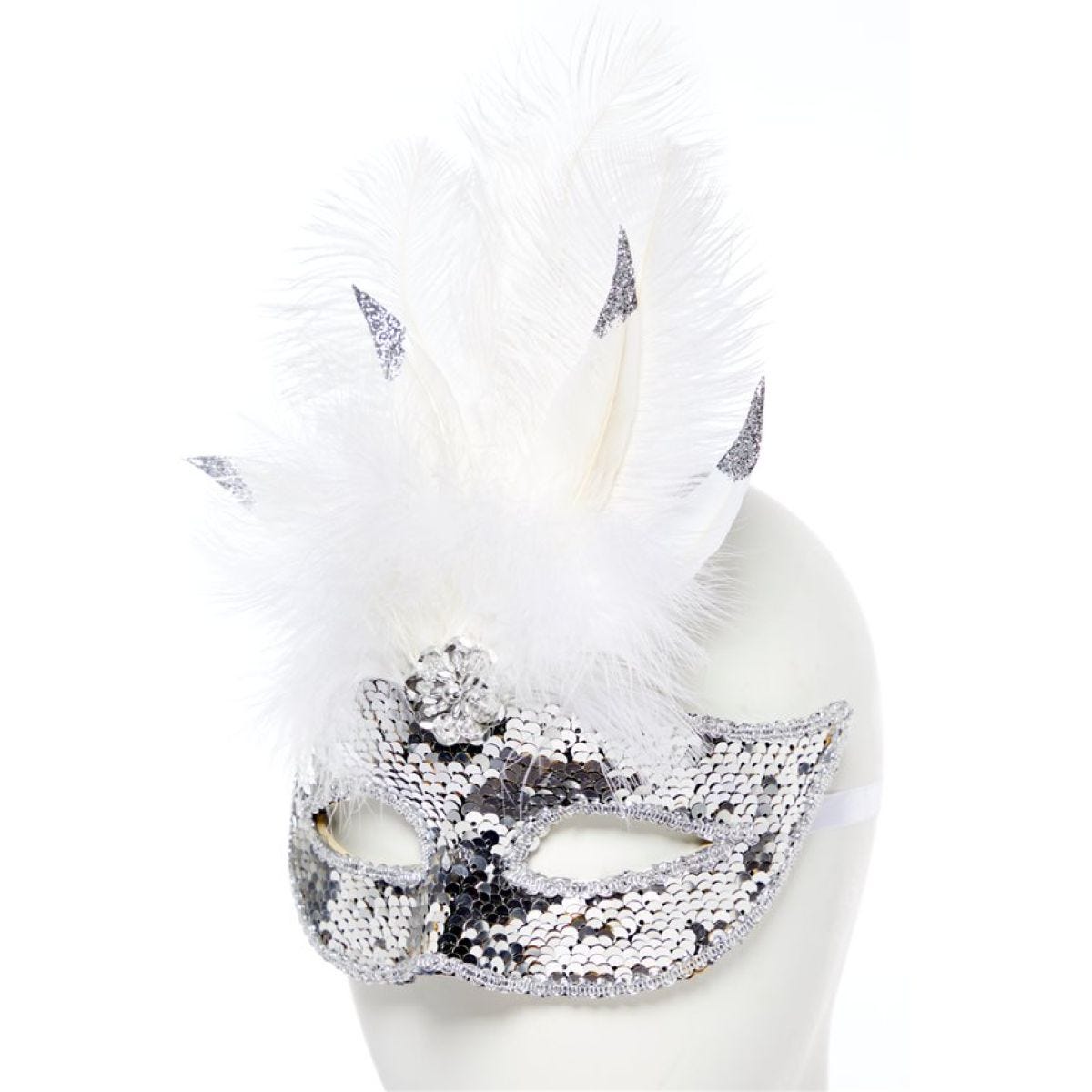 Silver Masquerade Mask with Sequins