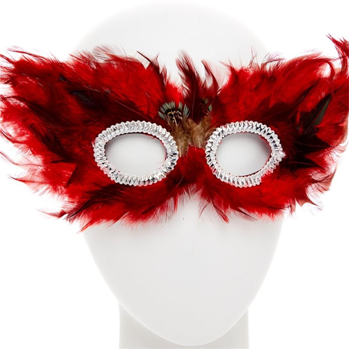 Red & Black Feather Masquerade Mask