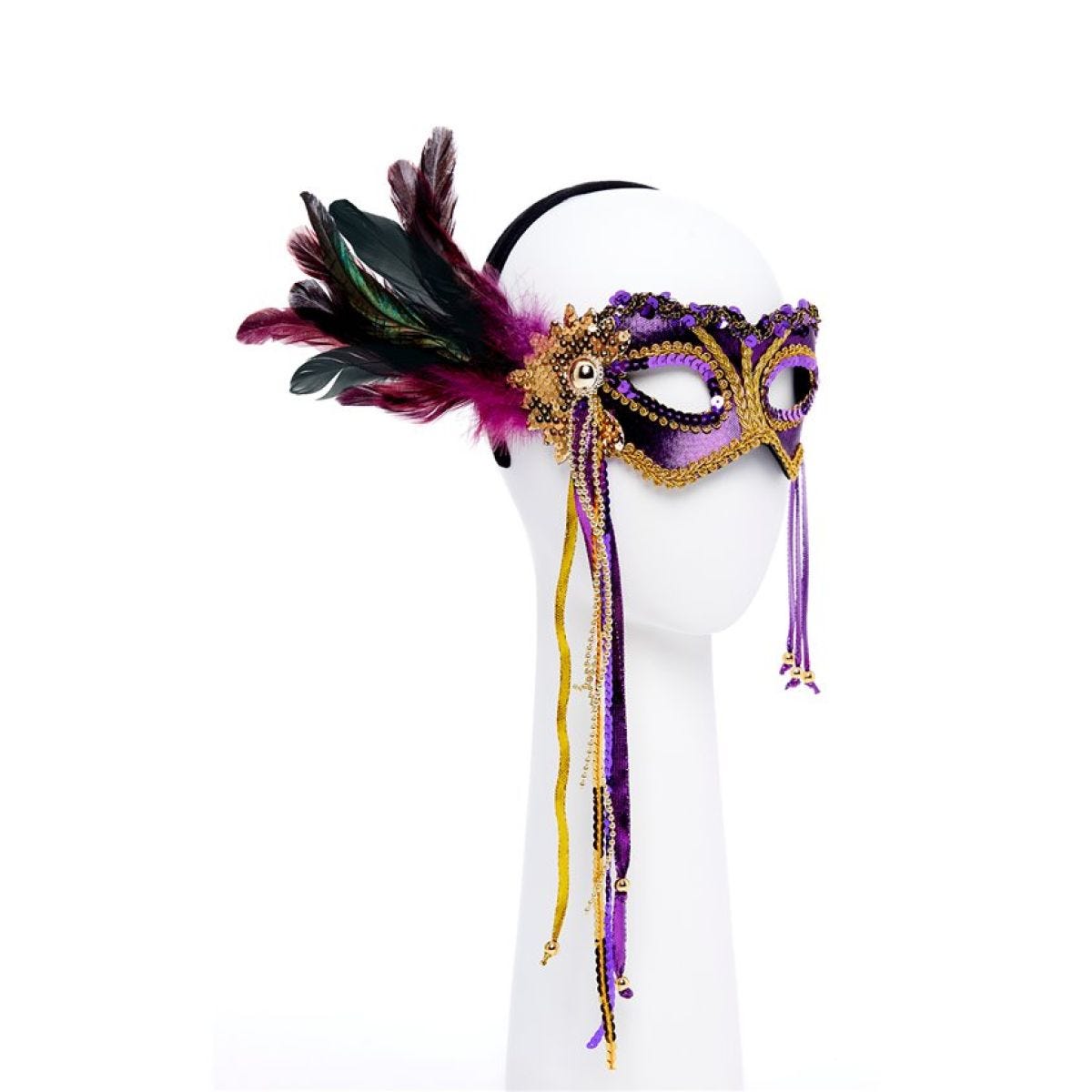 Purple Masquerade Mask with Feathers