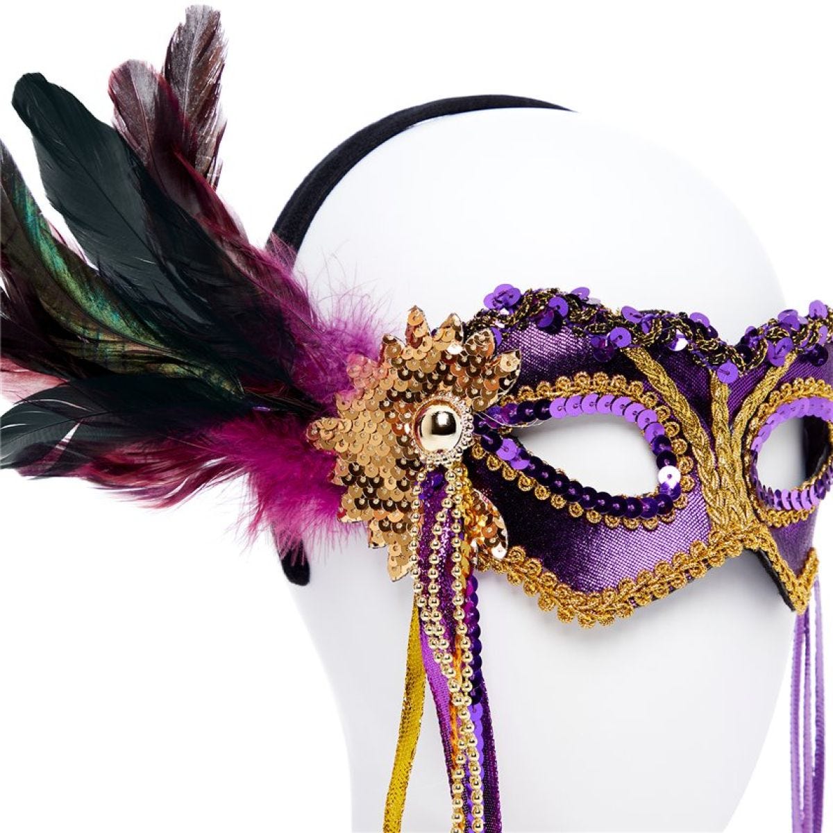 Purple Masquerade Mask with Feathers