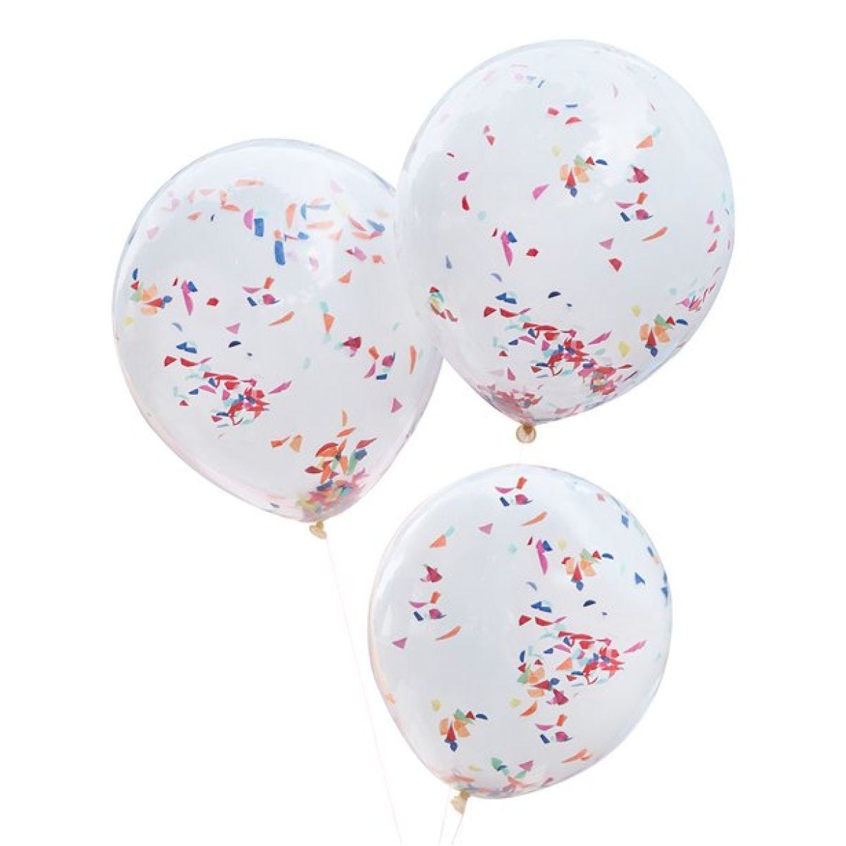 Double Layered White & Rainbow Confetti Balloons - 18" (3pk)