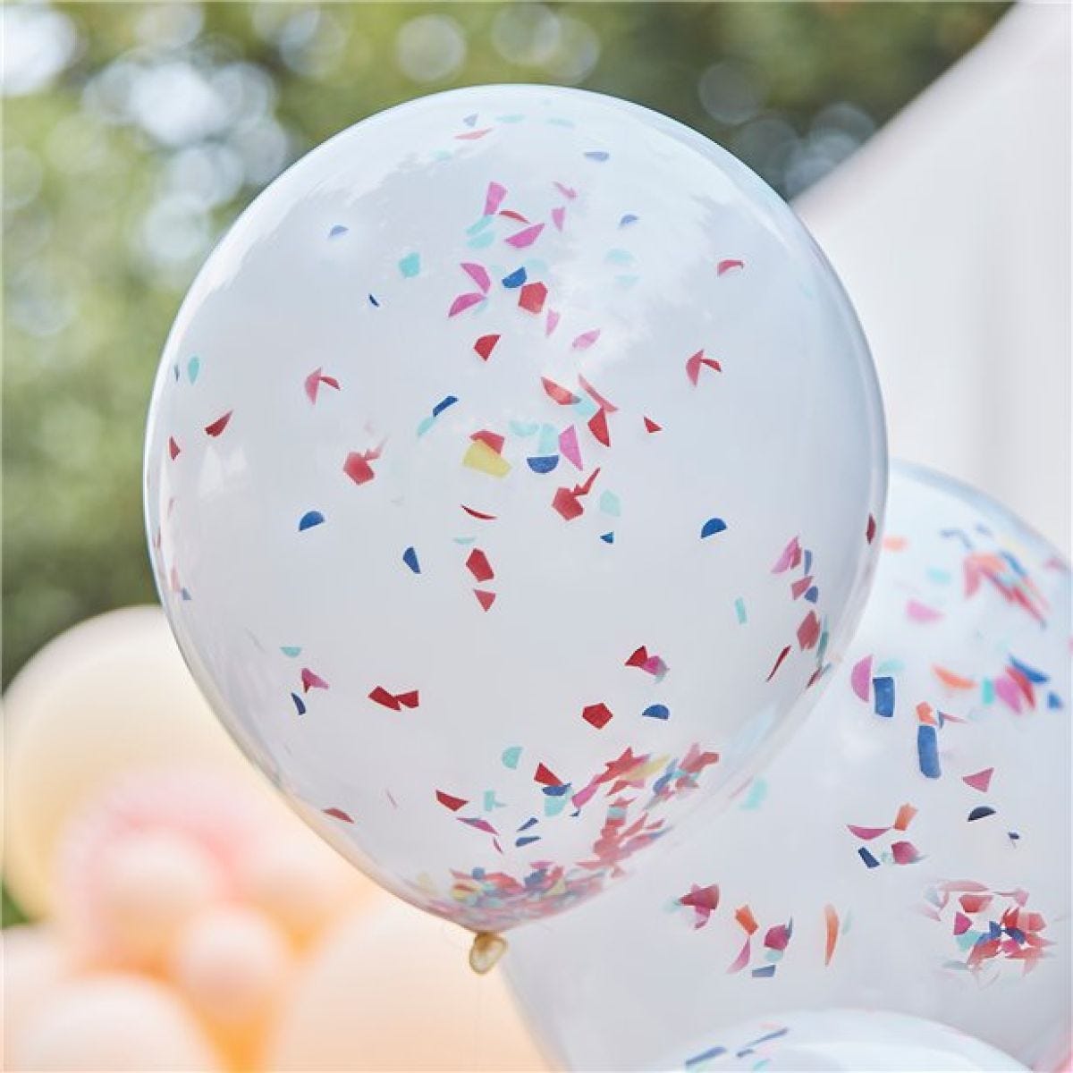 Double Layered White & Rainbow Confetti Balloons - 18" (3pk)