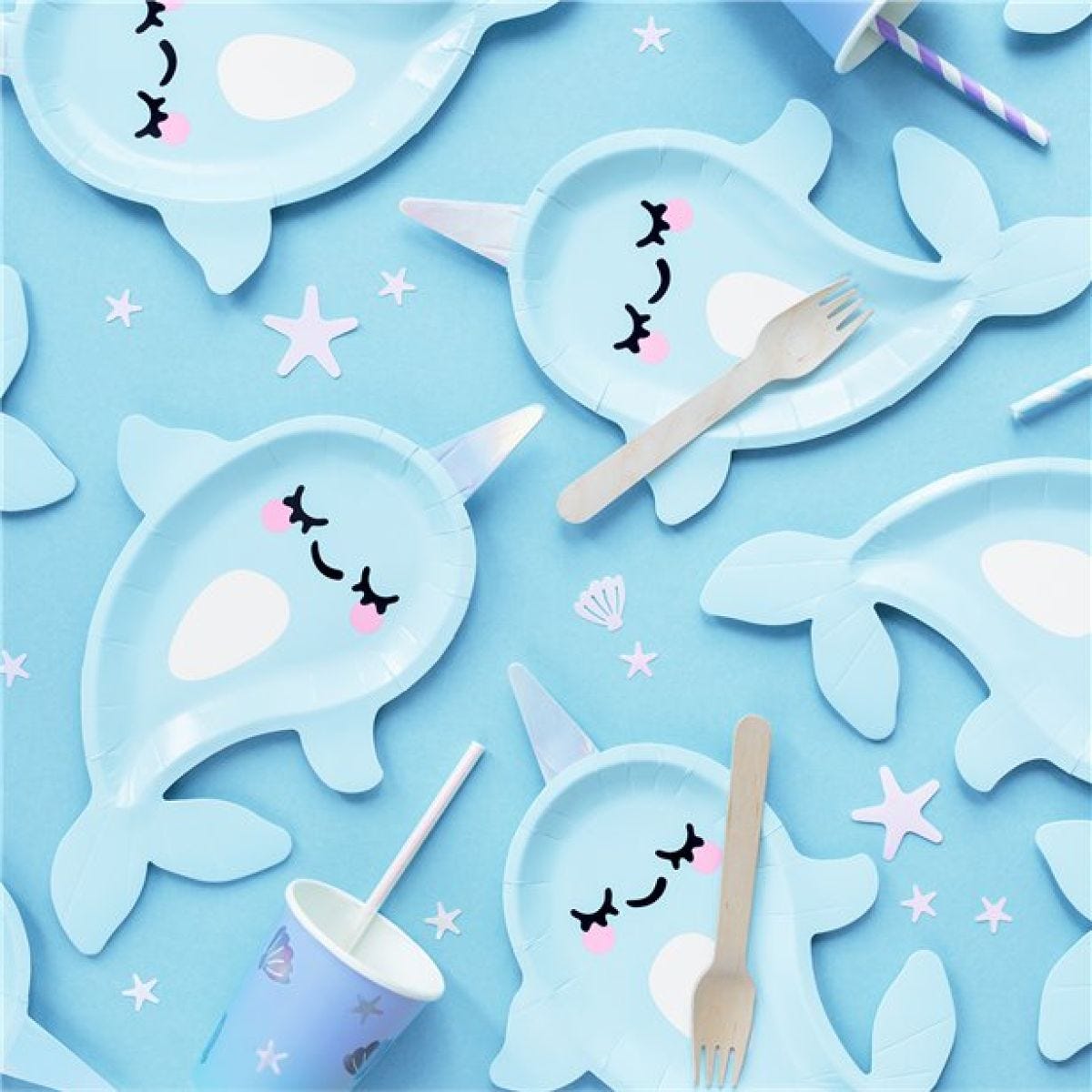 Narwhal Shaped Paper Plate - 18cm x 29cm (6pk)