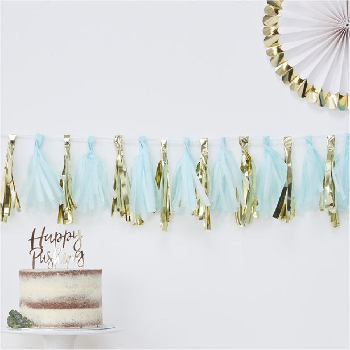 Oh Baby Blue & Gold Tassel Garland - 2m (16pk)