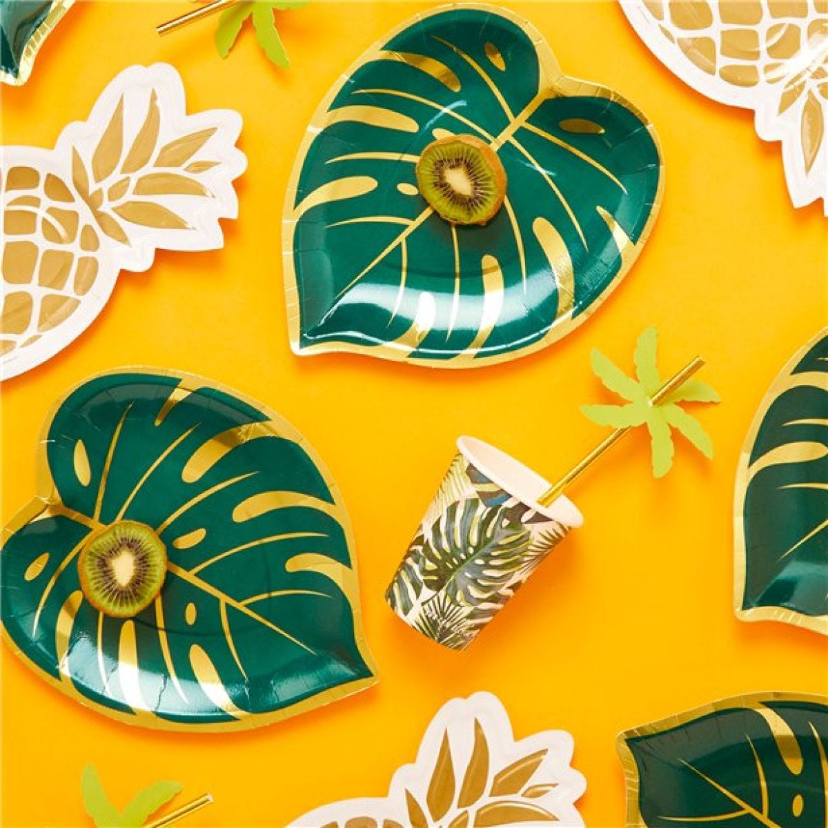 Palm Leaf Shaped Metallic Paper Plates - 18cm (8pk)
