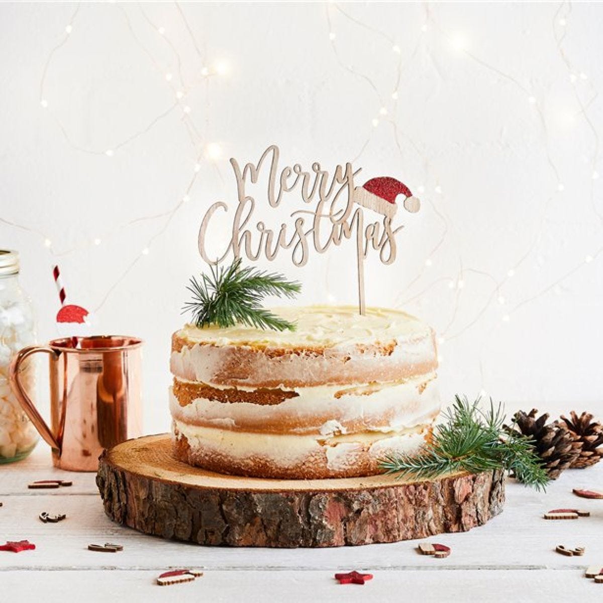 Merry Christmas Wooden Cake Topper - 17cm