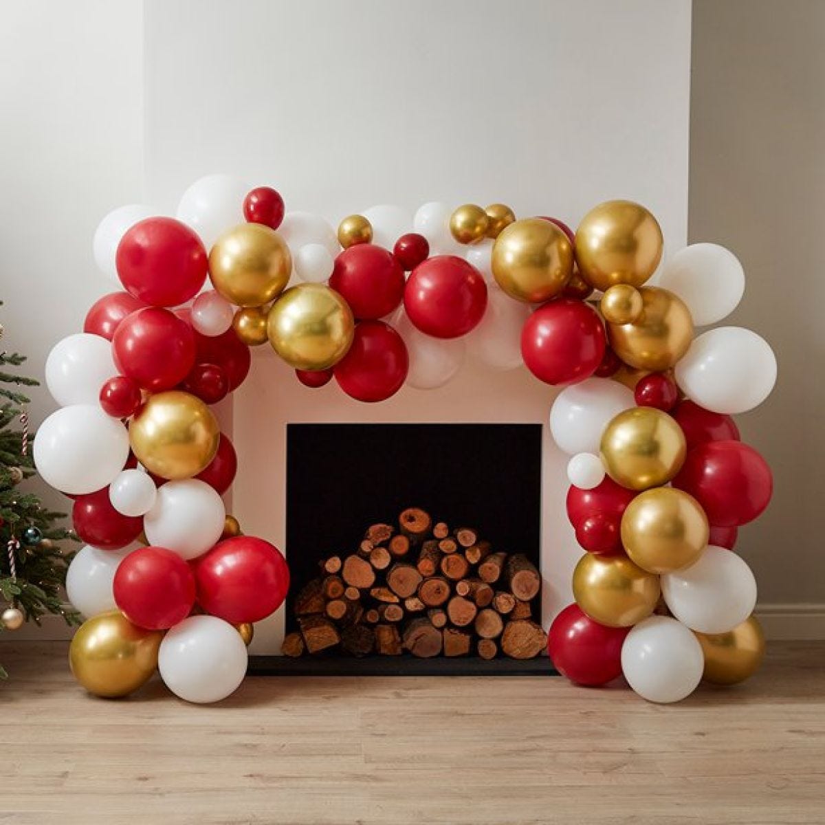 Gold, Red & White Balloon Arch