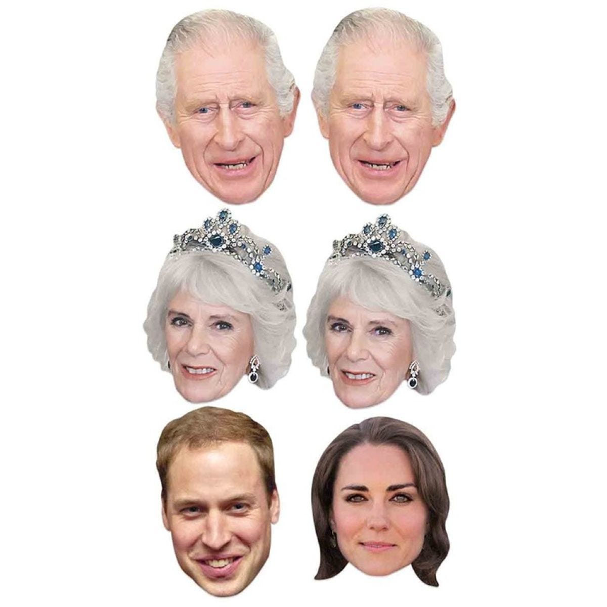 Royals Card Masks King Charles III, Camilla, Prince William, Princess Kate
