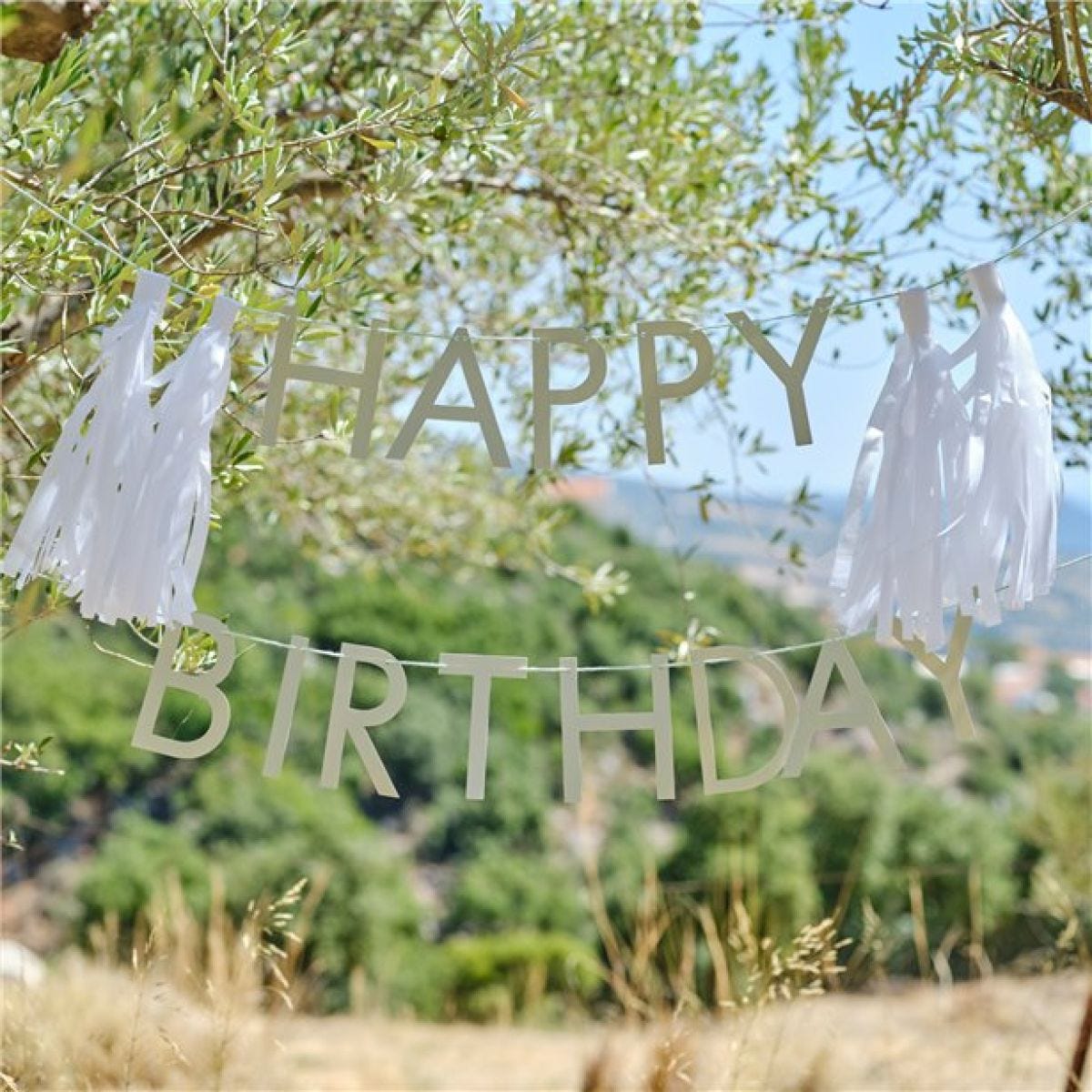 Eco Sage Green &apos;Happy Birthday&apos; Letter Banner With Tassels - 1.5m