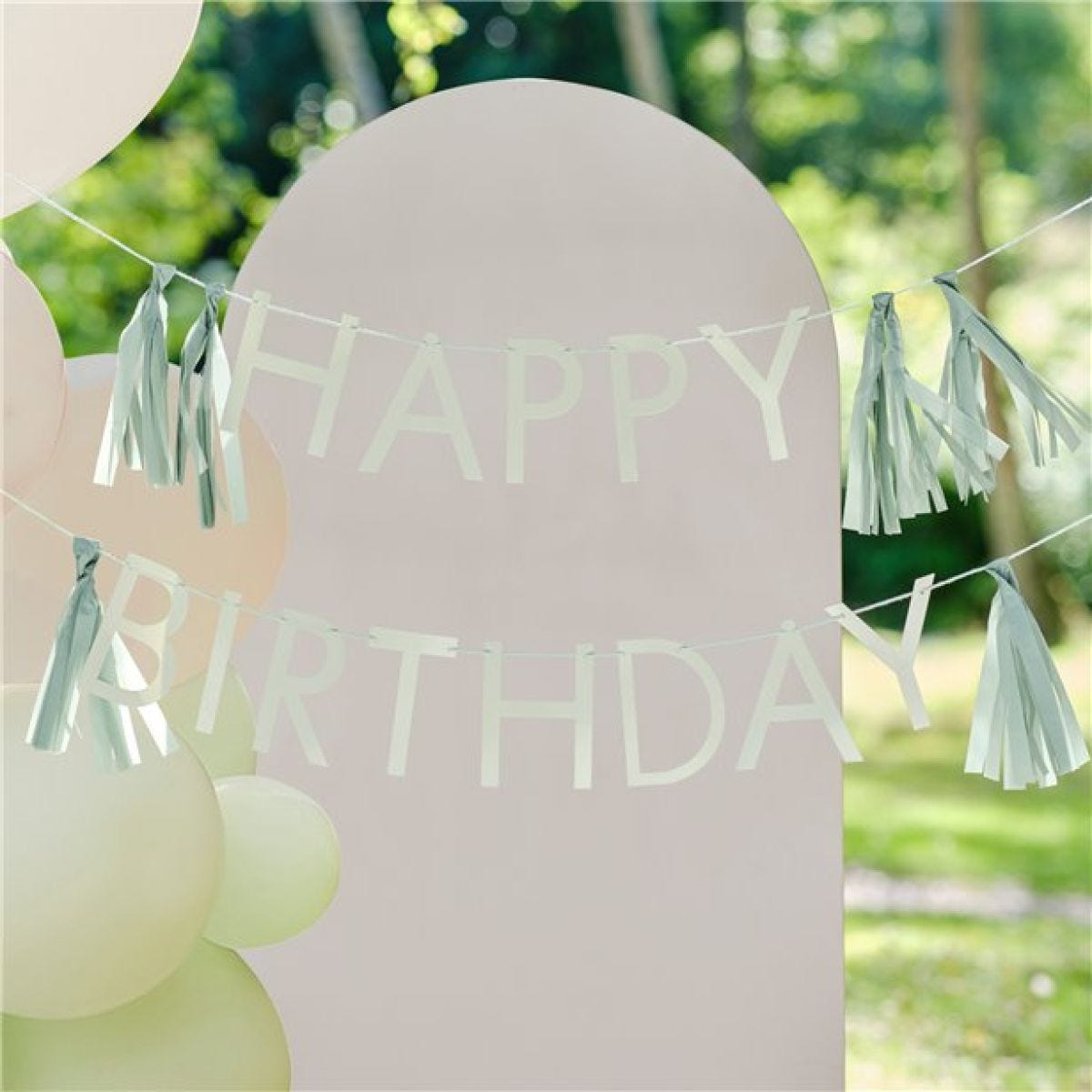 Eco Sage Green &apos;Happy Birthday&apos; Letter Banner With Tassels - 1.5m