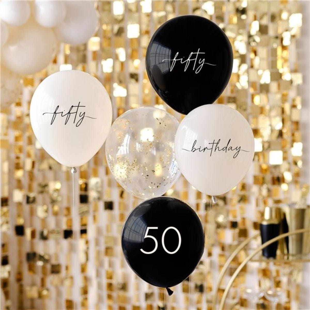 Champagne Noir 50th Birthday Latex Balloon Bouquet