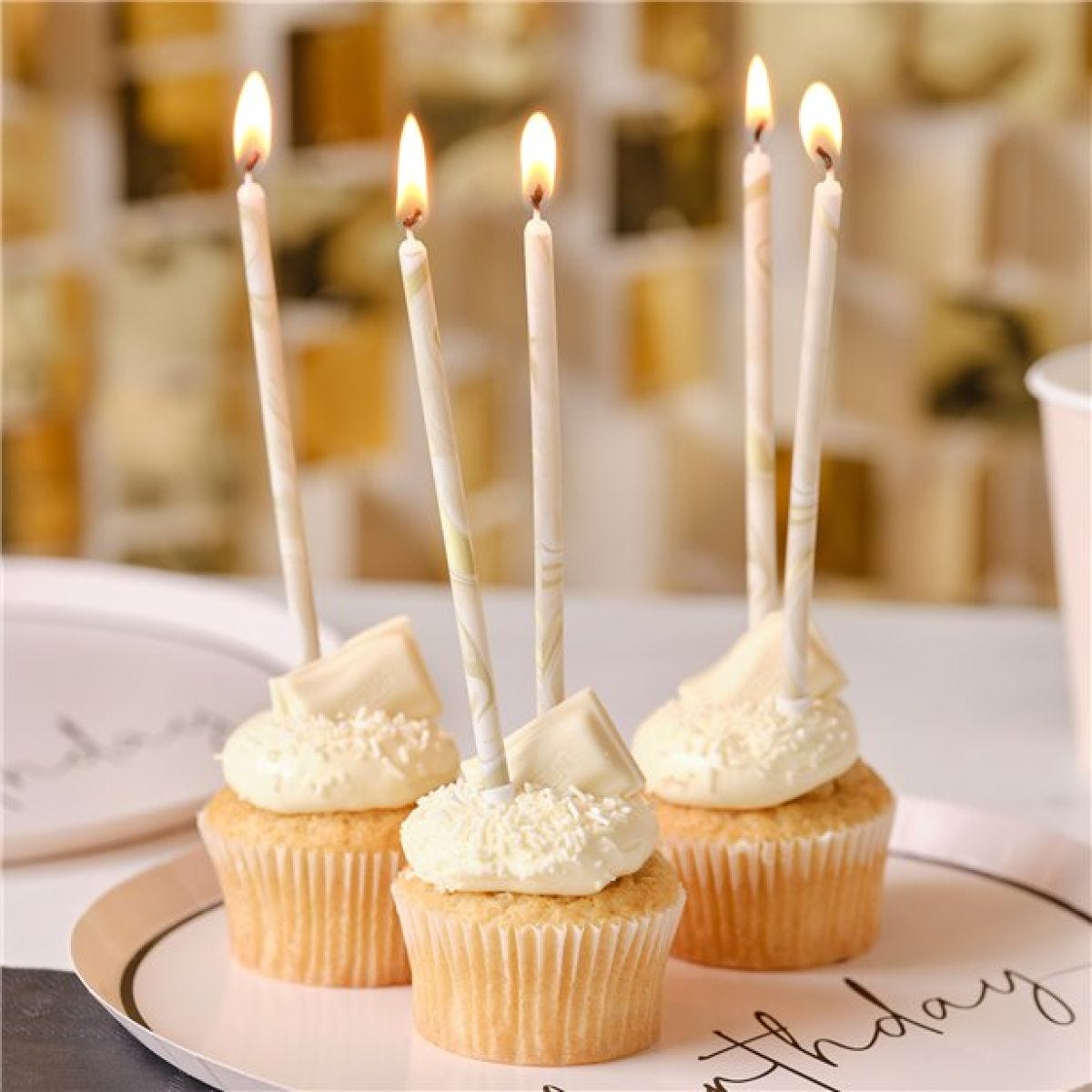 Nude & Champagne Gold Tall Marble Candles
