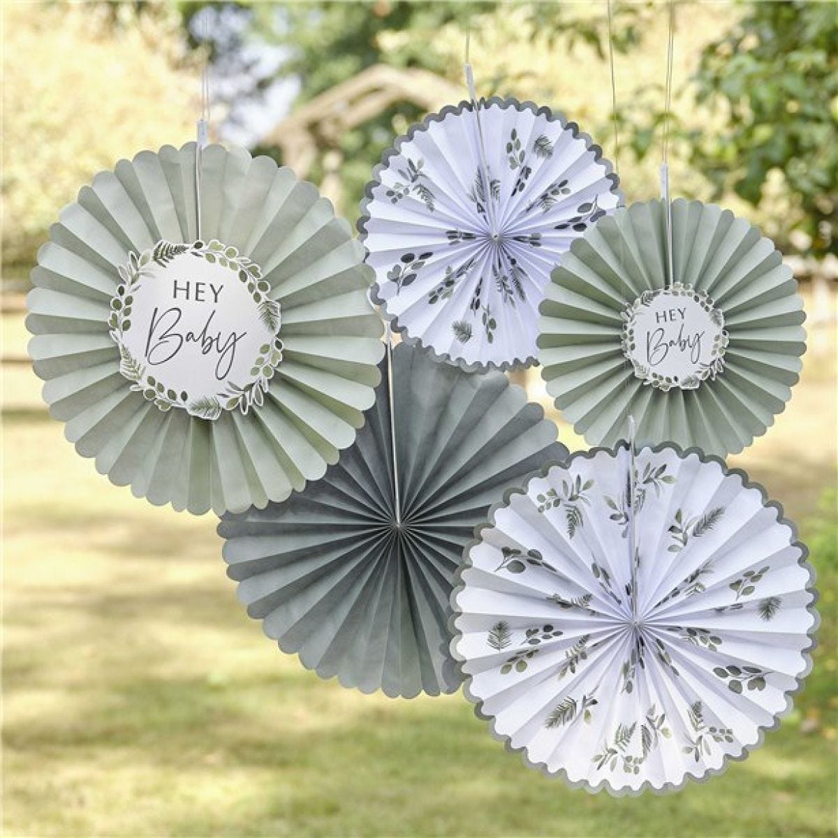 Botanical &apos;Hey Baby&apos; Paper Fan Decorations