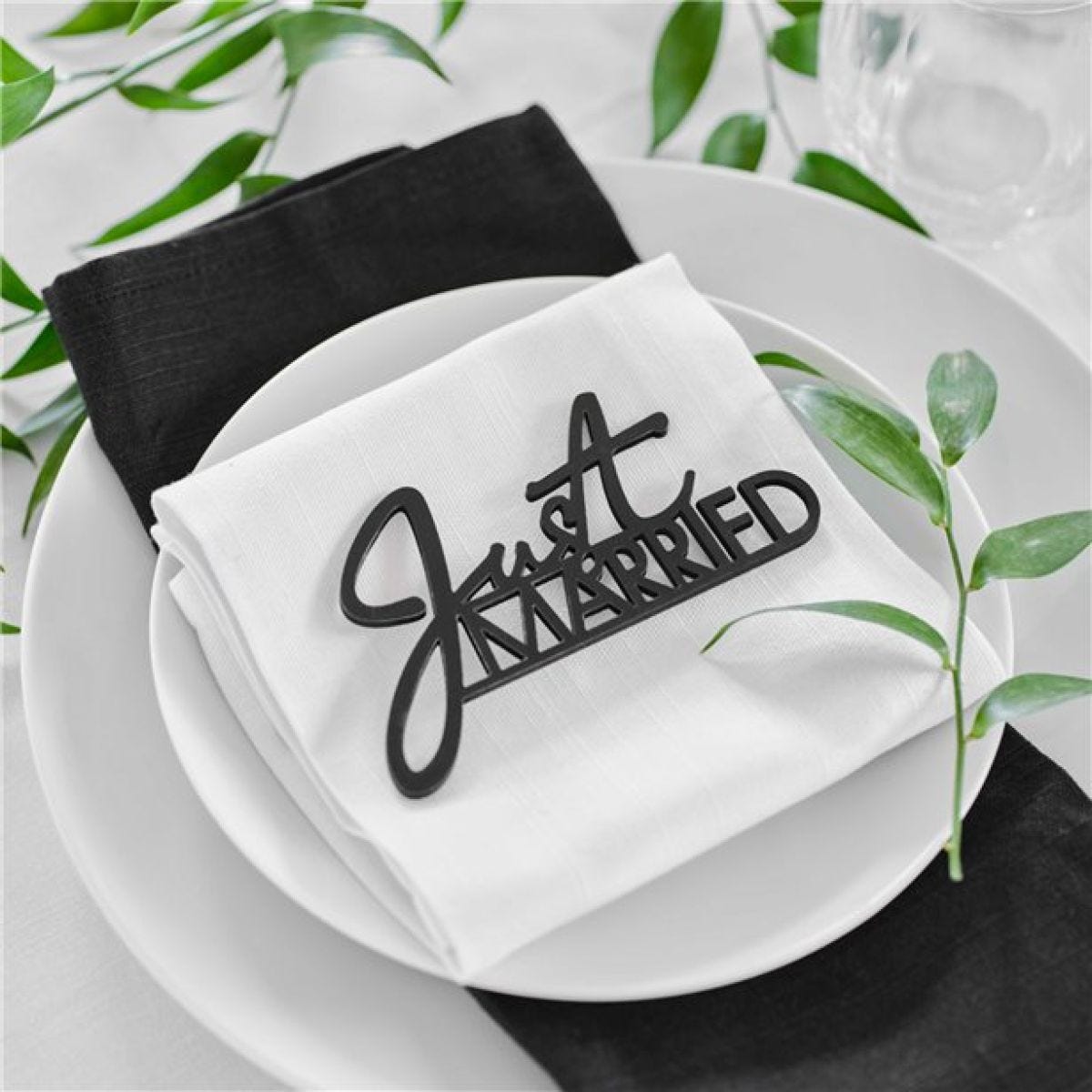 Contemporary Wedding Black Wooden &apos;Just Married&apos; Decoration