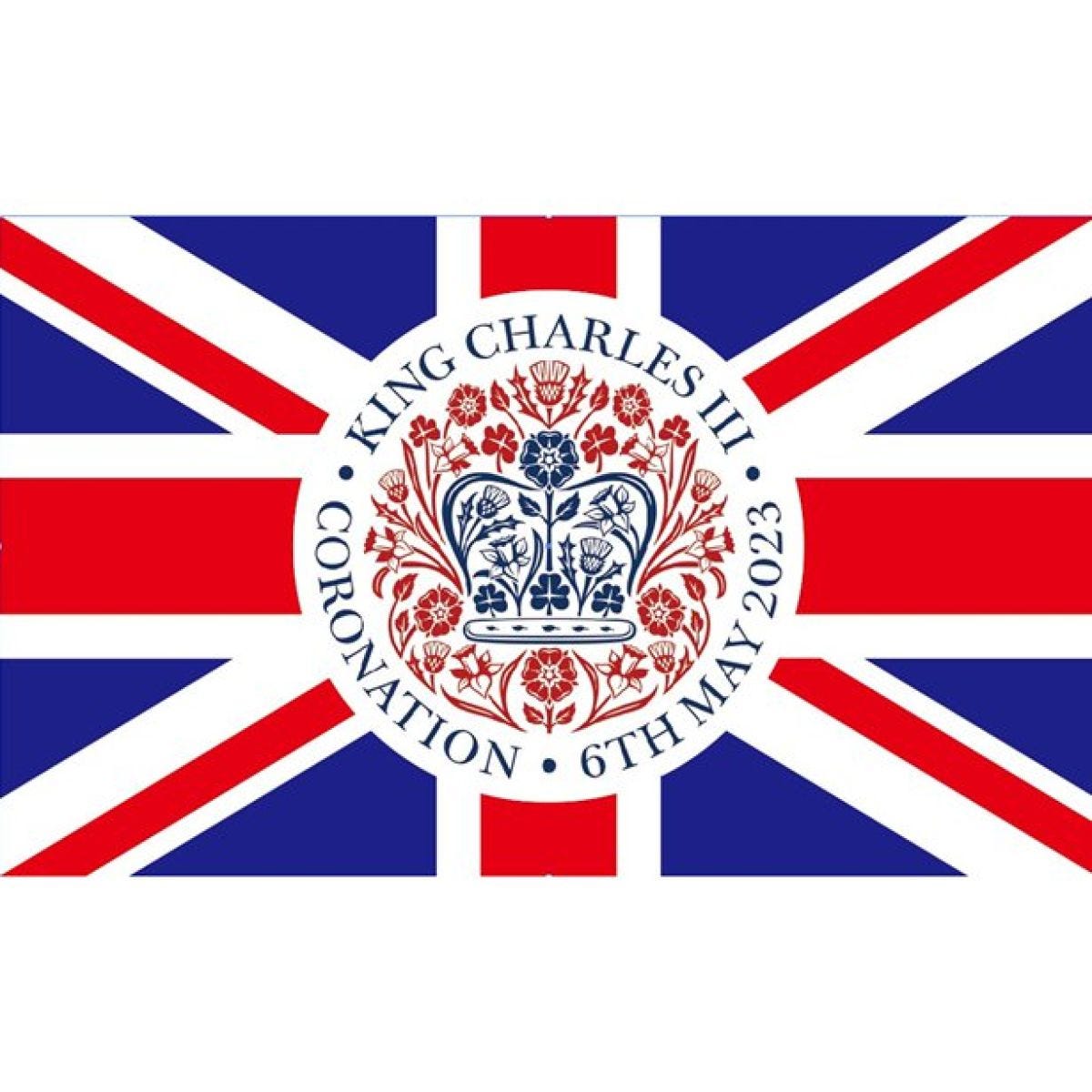 King Charles III Coronation 2023 Emblem Flag - 5ft x 3ft