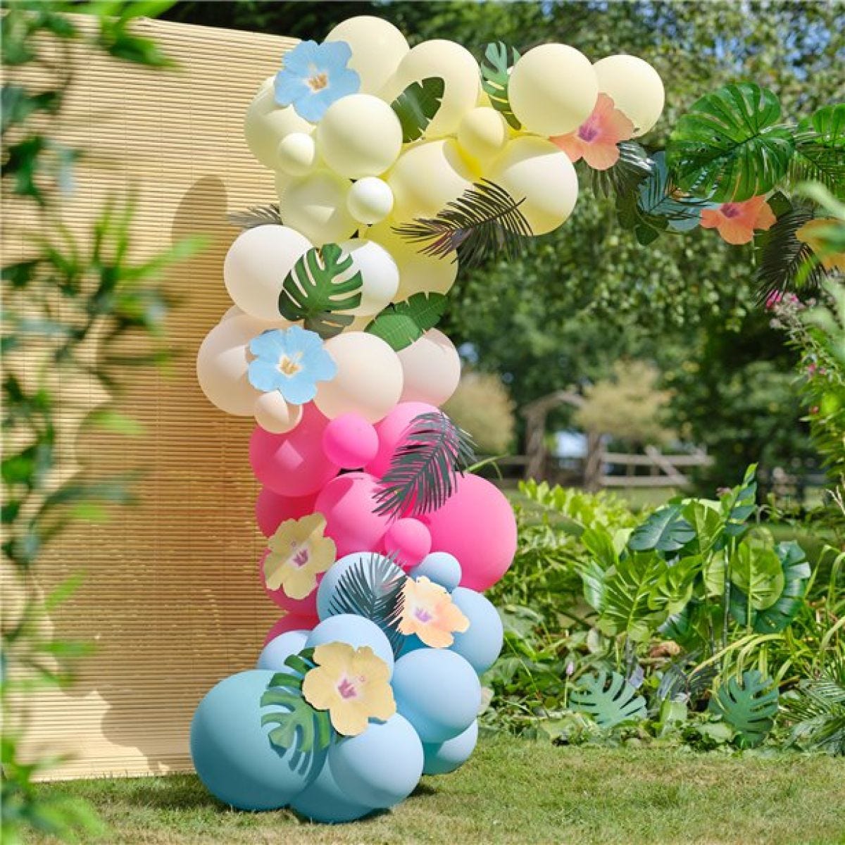 Tiki Tropics Balloon Arch with Faux Foliage