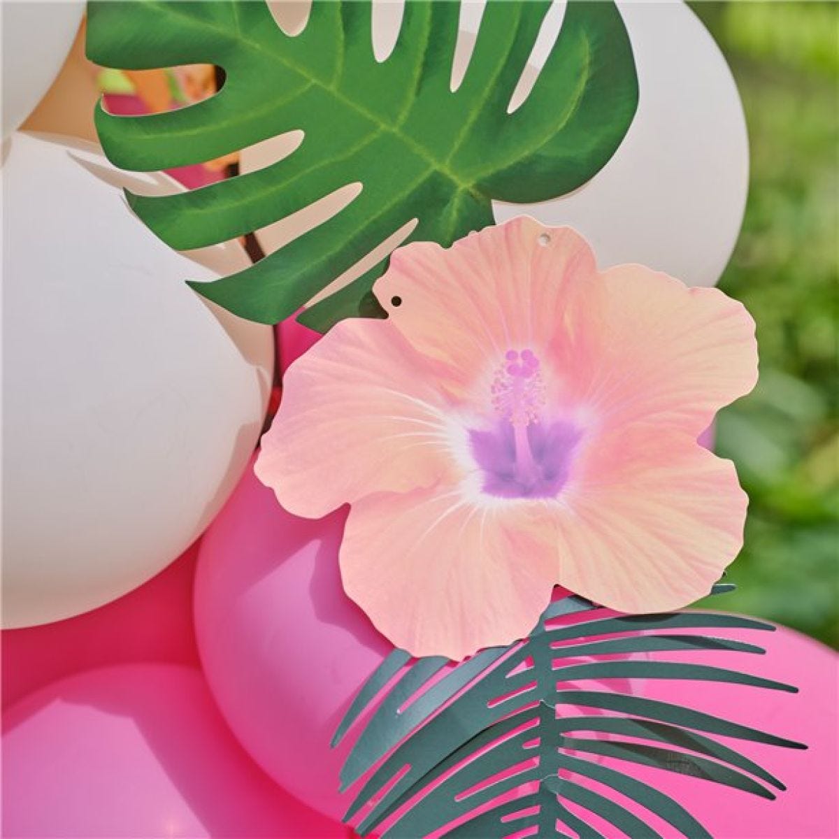 Tiki Tropics Balloon Arch with Faux Foliage