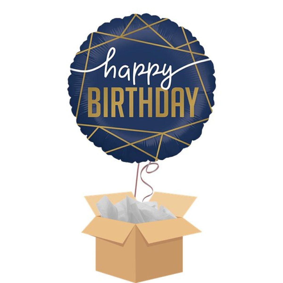 Navy Geode Happy Birthday Balloon - Delivered Inflated