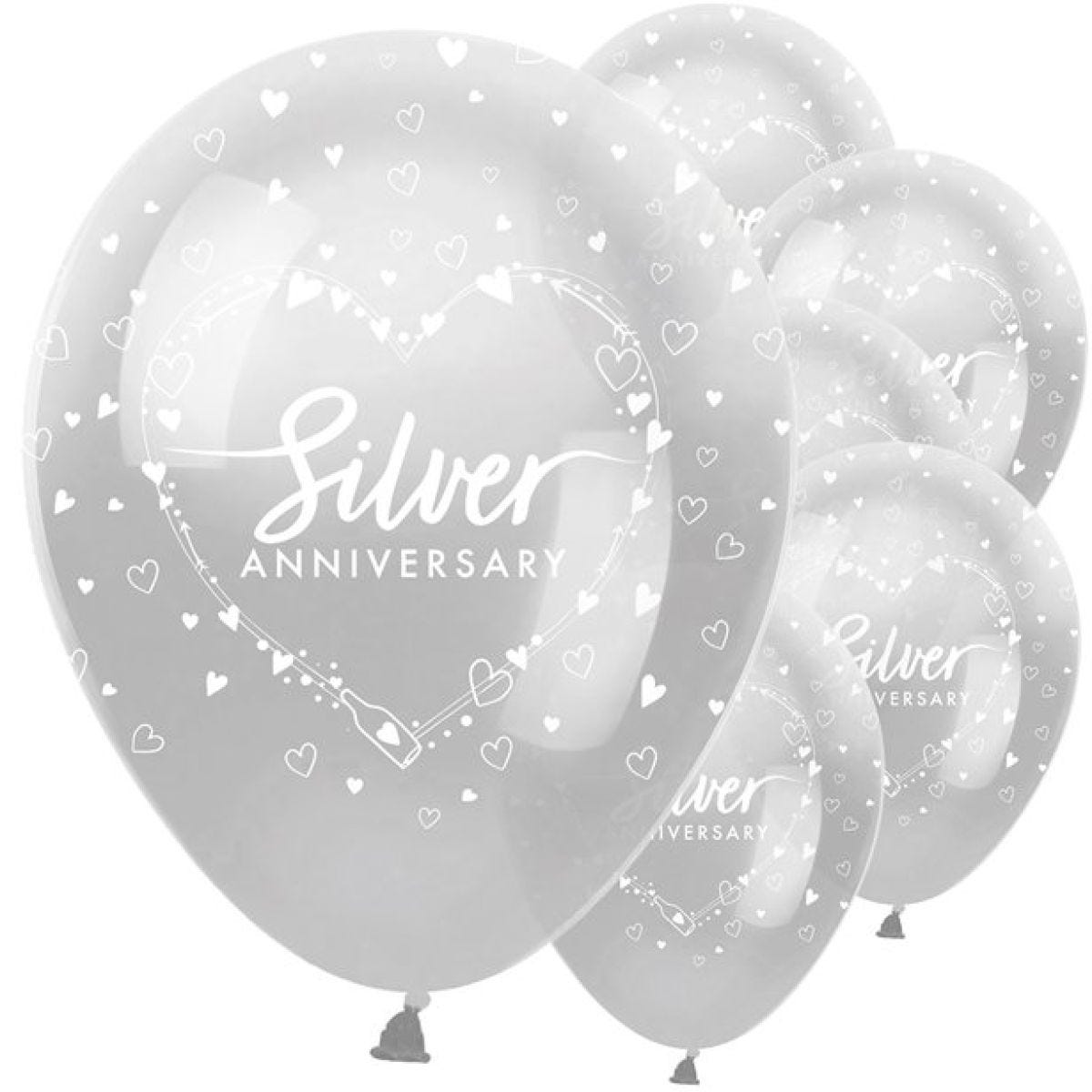 25th Silver Wedding Anniversary Balloons - 12" Latex