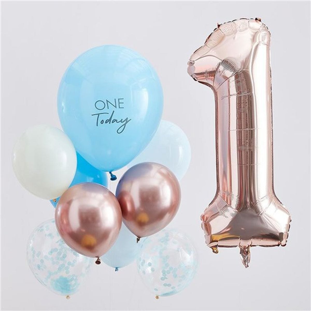 Blue & Rose Gold 1 Today Balloon Bundle