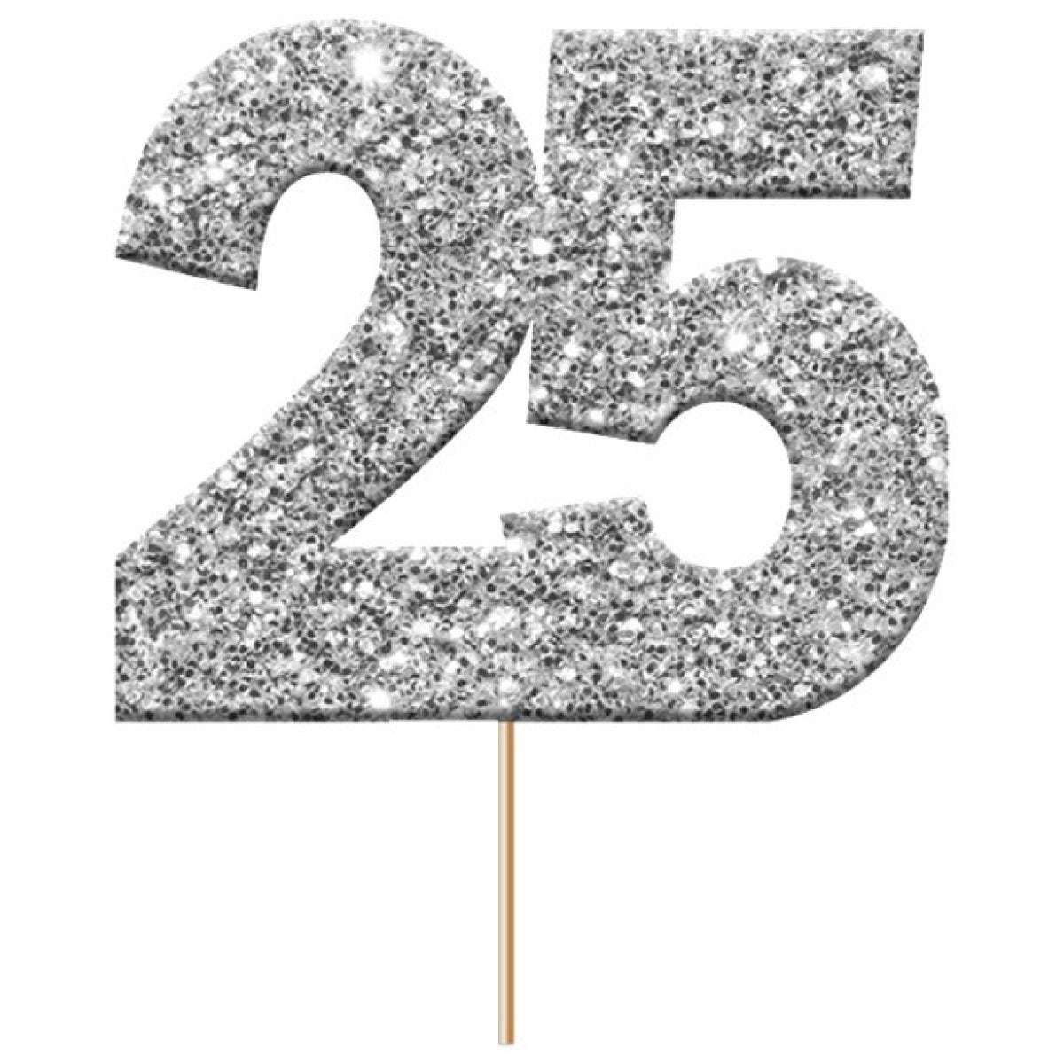 Silver 25 Glitter Cupcake Toppers