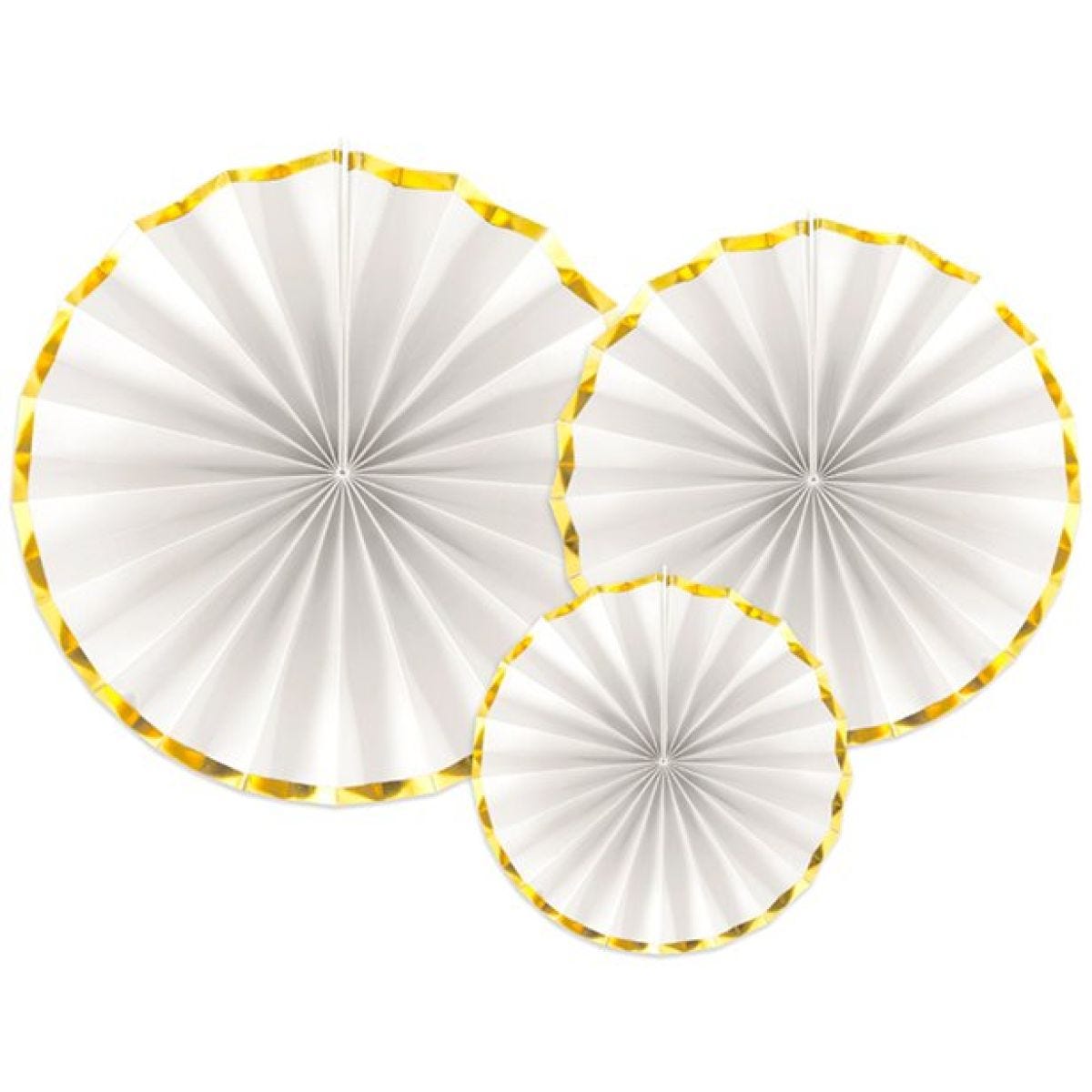 White & Gold Paper Fans (3pk)