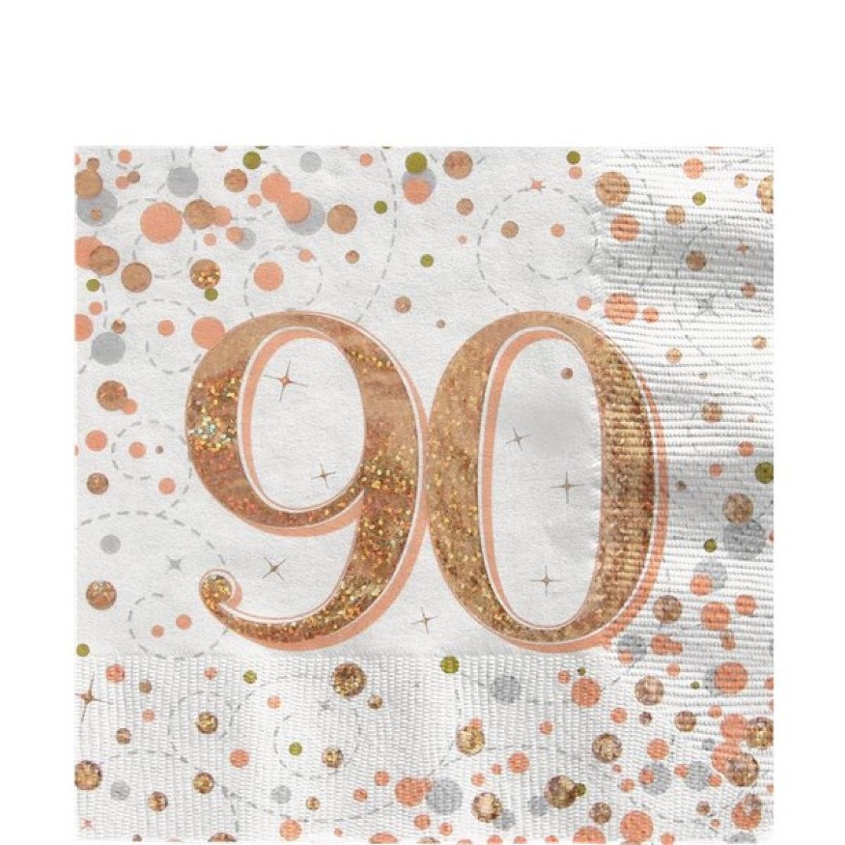 Sparking Fizz Gold Happy 90th Birthday Napkin - 33cm x 33cm