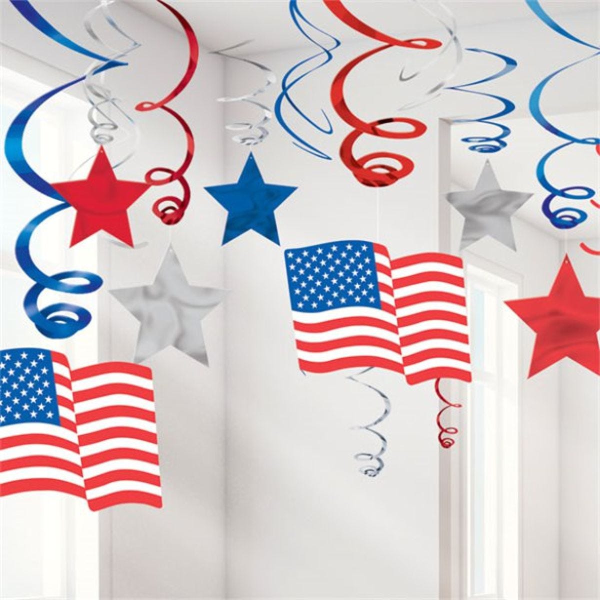 USA American Stars & Stripes Hanging Swirls (30pk)