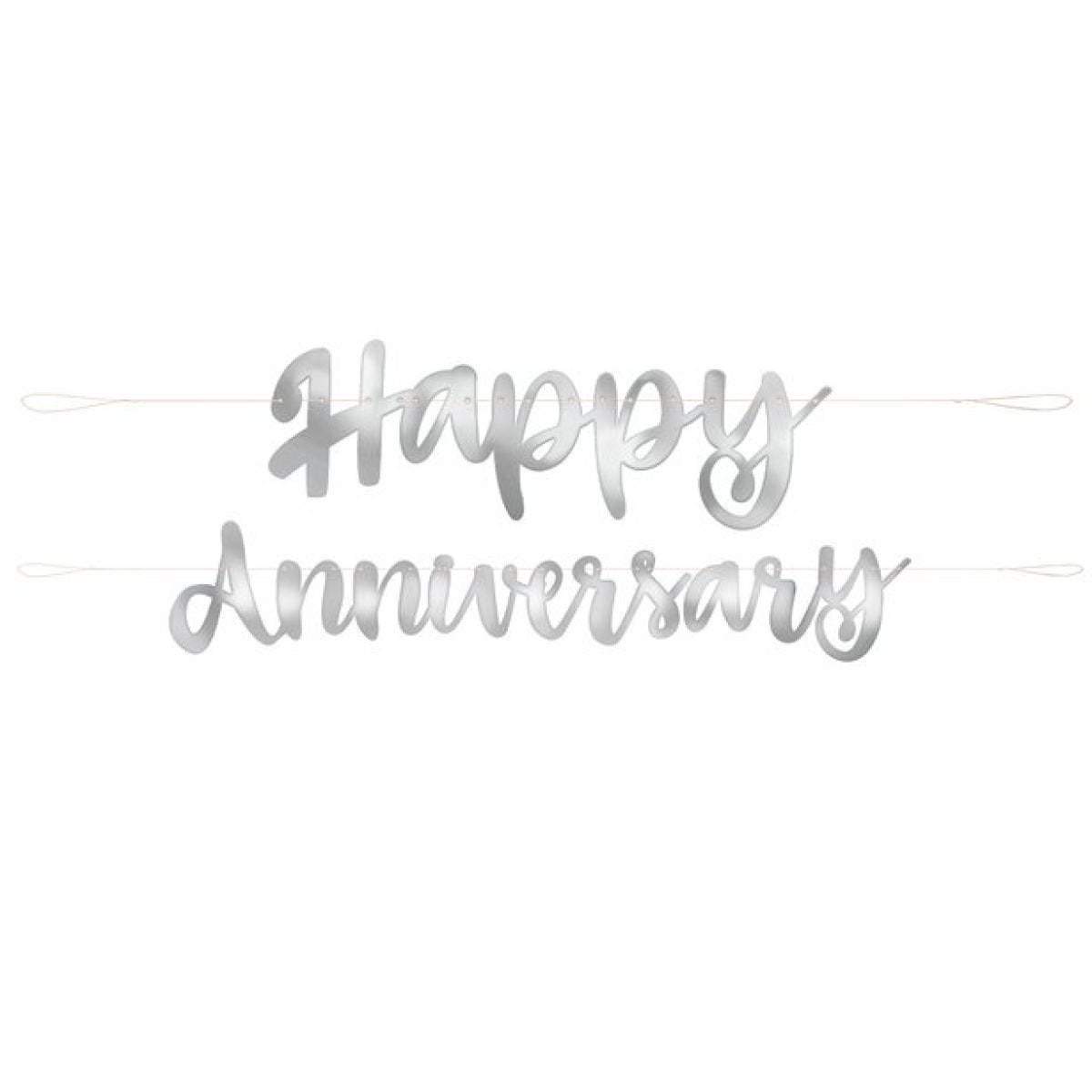 Happy Anniversary Silver Paper Banner - 1.8m