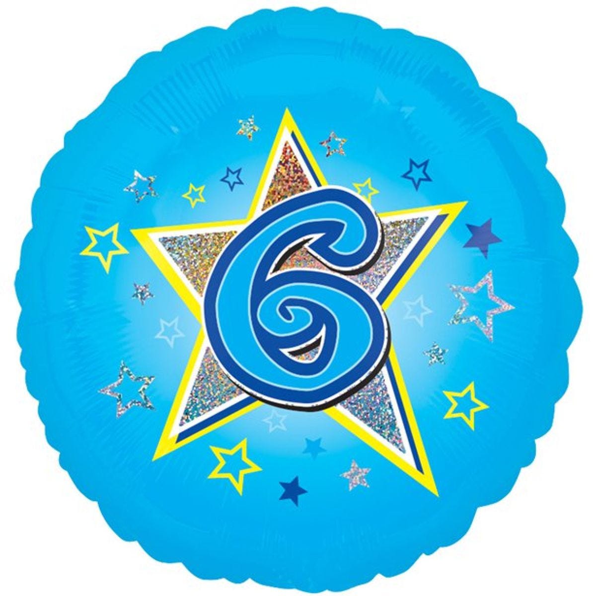 Age 6 Blue Stars Balloon - 18" Foil