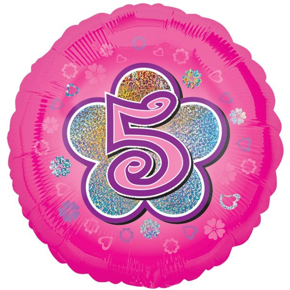 Age 5 Pink Flowers Balloon - 18" Foil