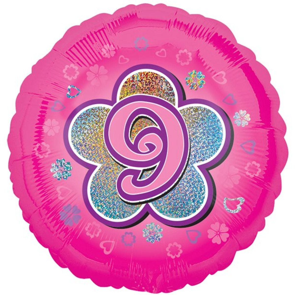 Age 9 Pink Flowers Balloon - 18" Foil