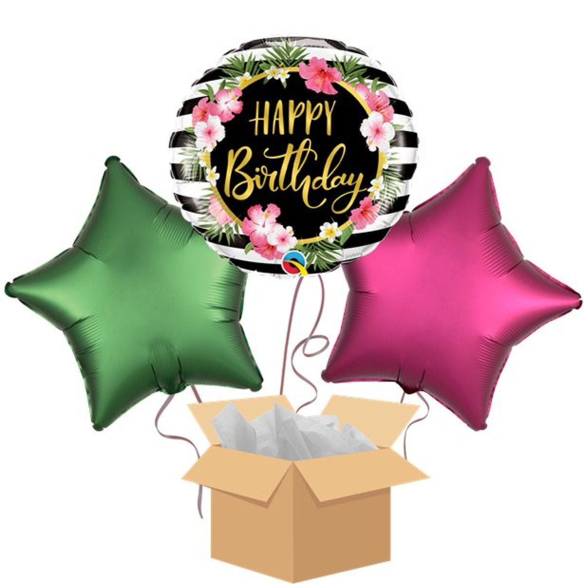 Hibiscus Happy Birthday Balloon Bouquet - Delivered Inflated