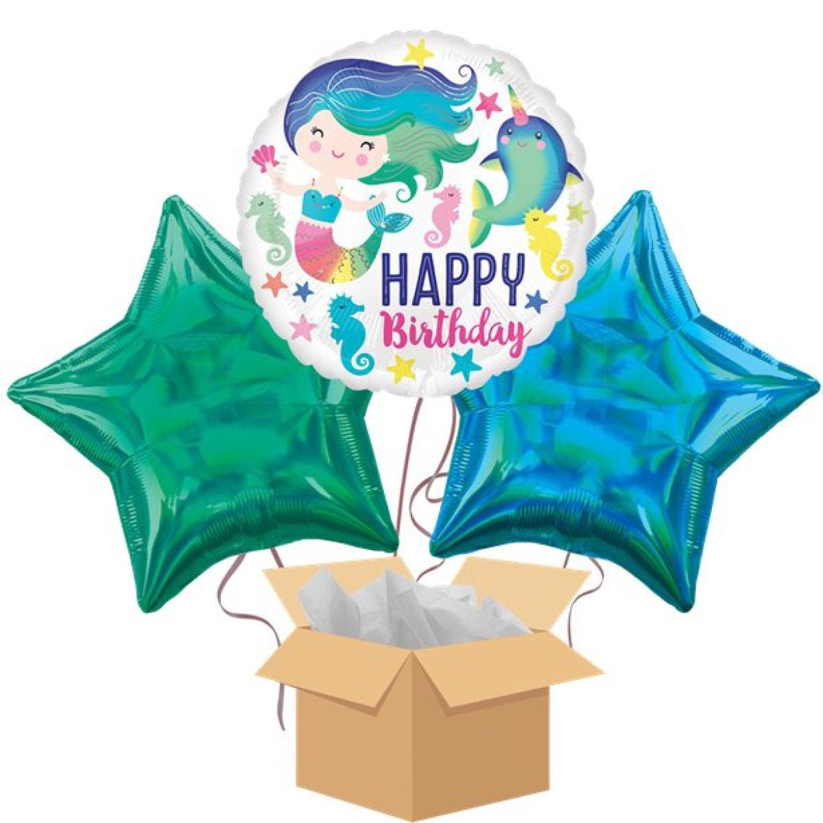 Mermaid Happy Birthday Balloon Bouquet - Delivered Inflated