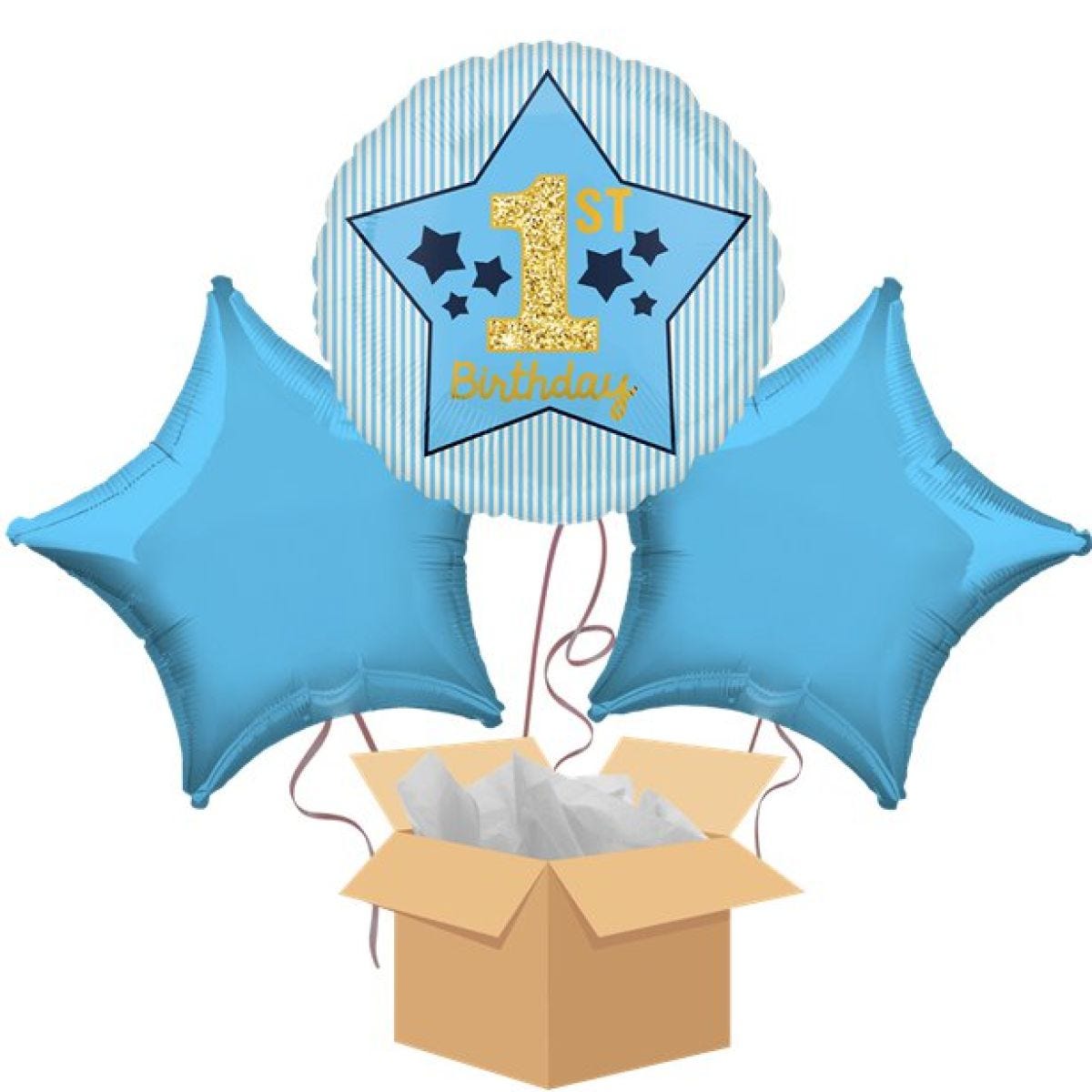 1st Birthday Blue Balloon Bouquet - Delivered Inflated