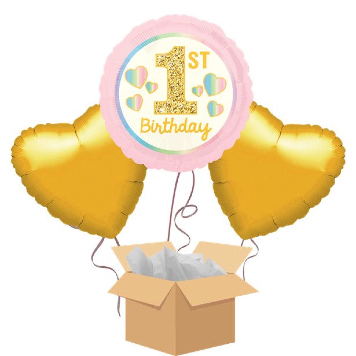1st Birthday Pink Balloon Bouquet - Delivered Inflated