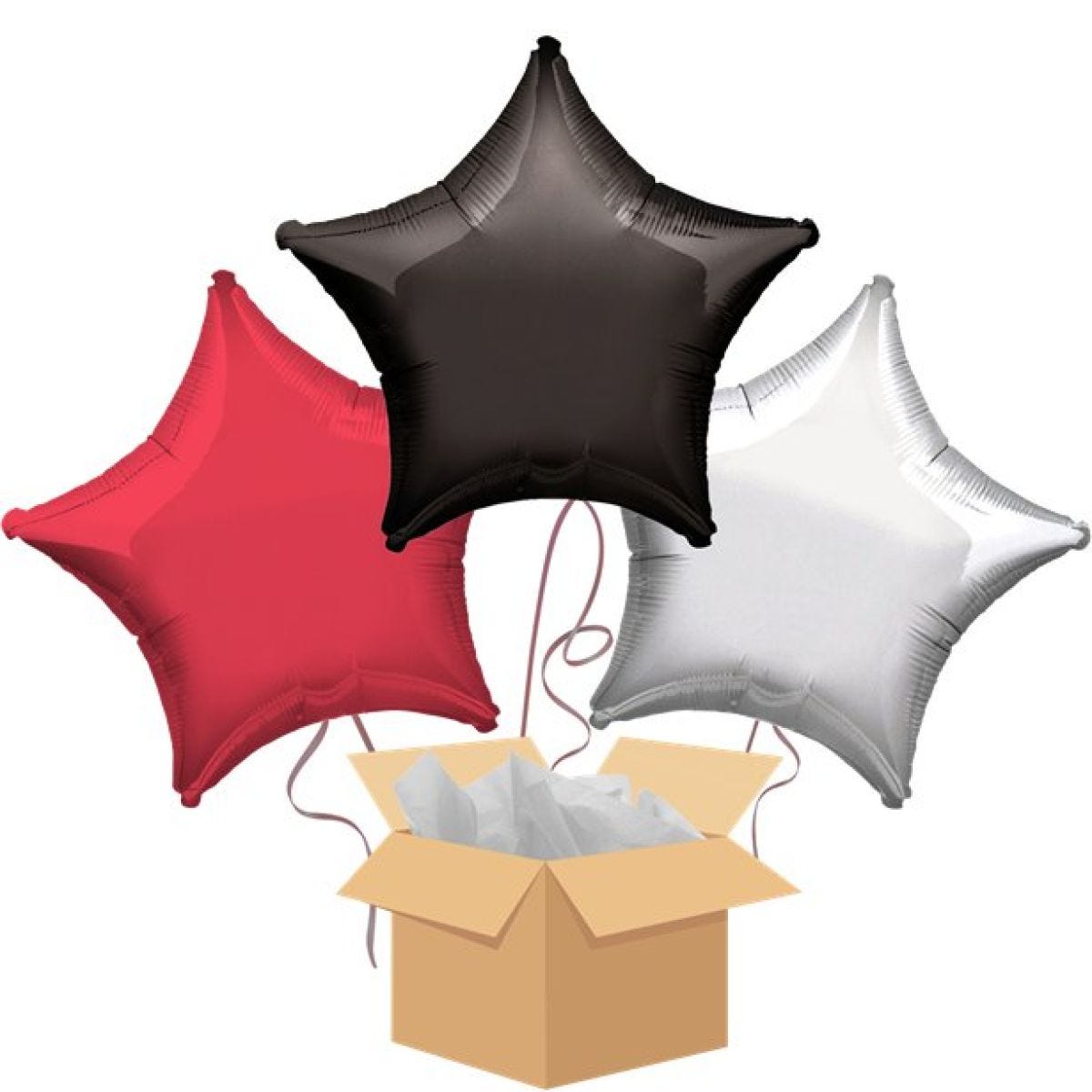 Red, Black & Silver Stars Balloon Bouquet - Delivered Inflated