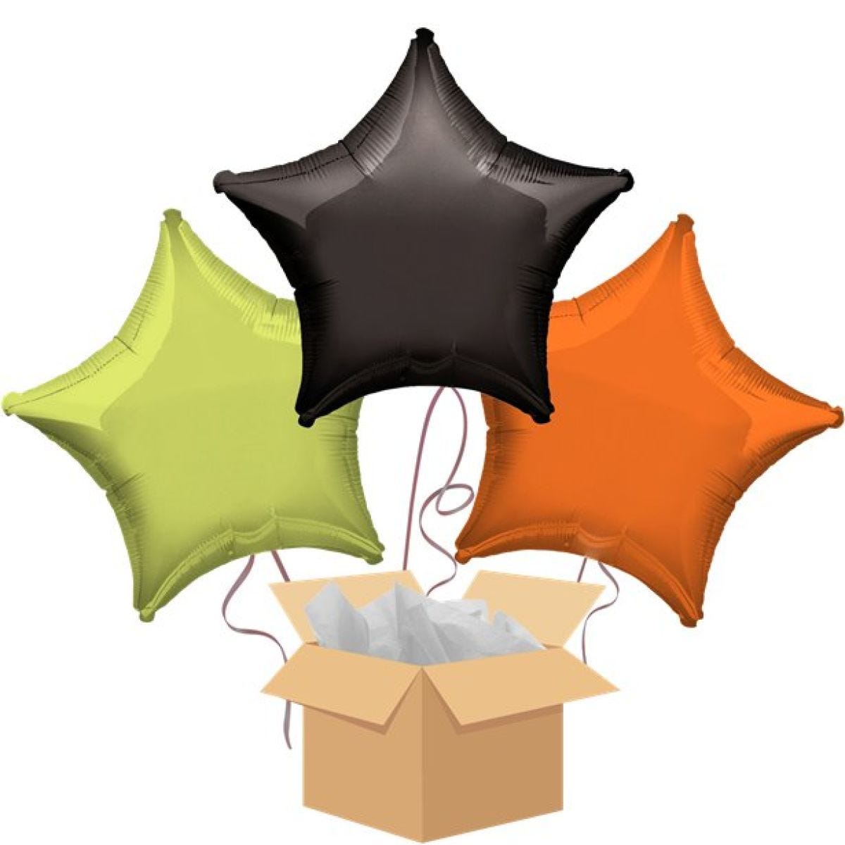 Green, Black & Orange Stars Balloon Bouquet - Delivered Inflated