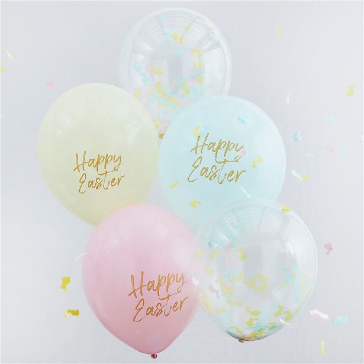 "Happy Easter" Pastel & Confetti Mix Balloons - Latex (5pk)